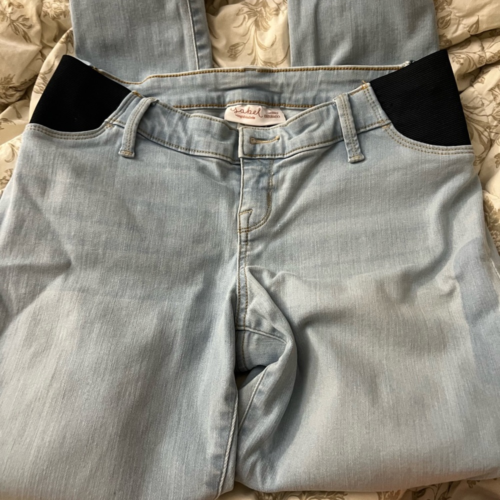 Light Wash Maternity Jeans with Black Side Panels